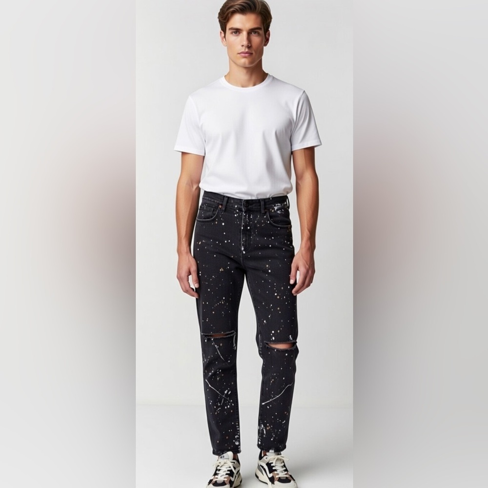 Monfrere Greyson Soho Dist Black Paint Splatter Ripped Skinny Jeans - USA